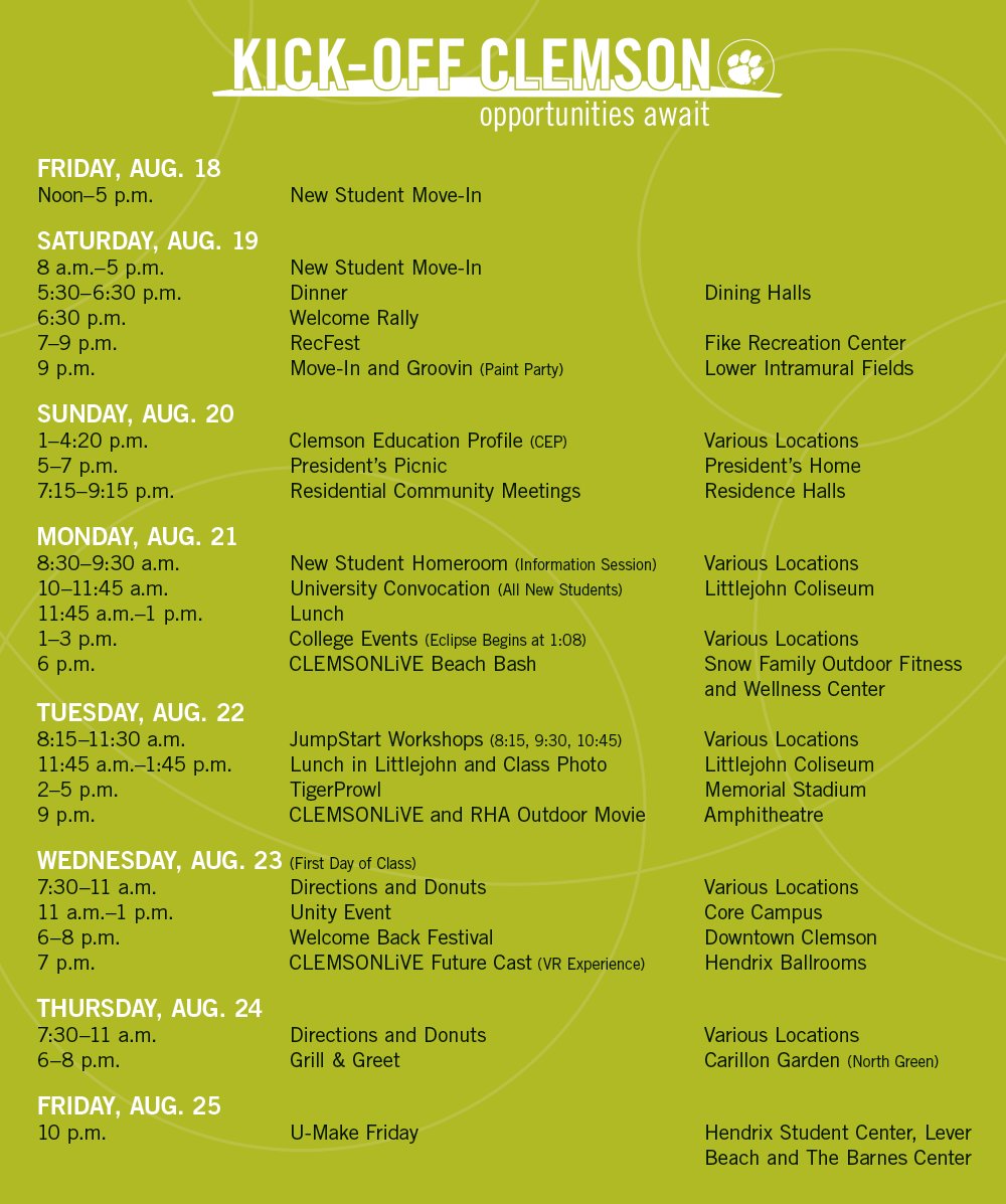 Kick-Off Clemson Schedule